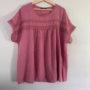 Pink Lace Trim Women's Top Blouse Casual Spring Pastel XXL